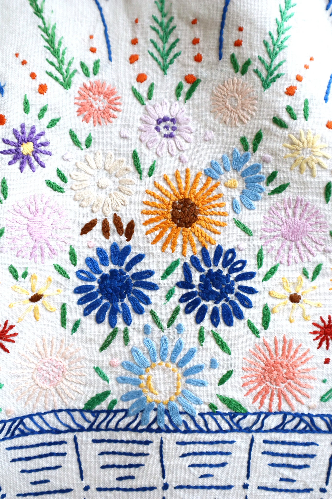 1940s Flower Basket Linen Bag