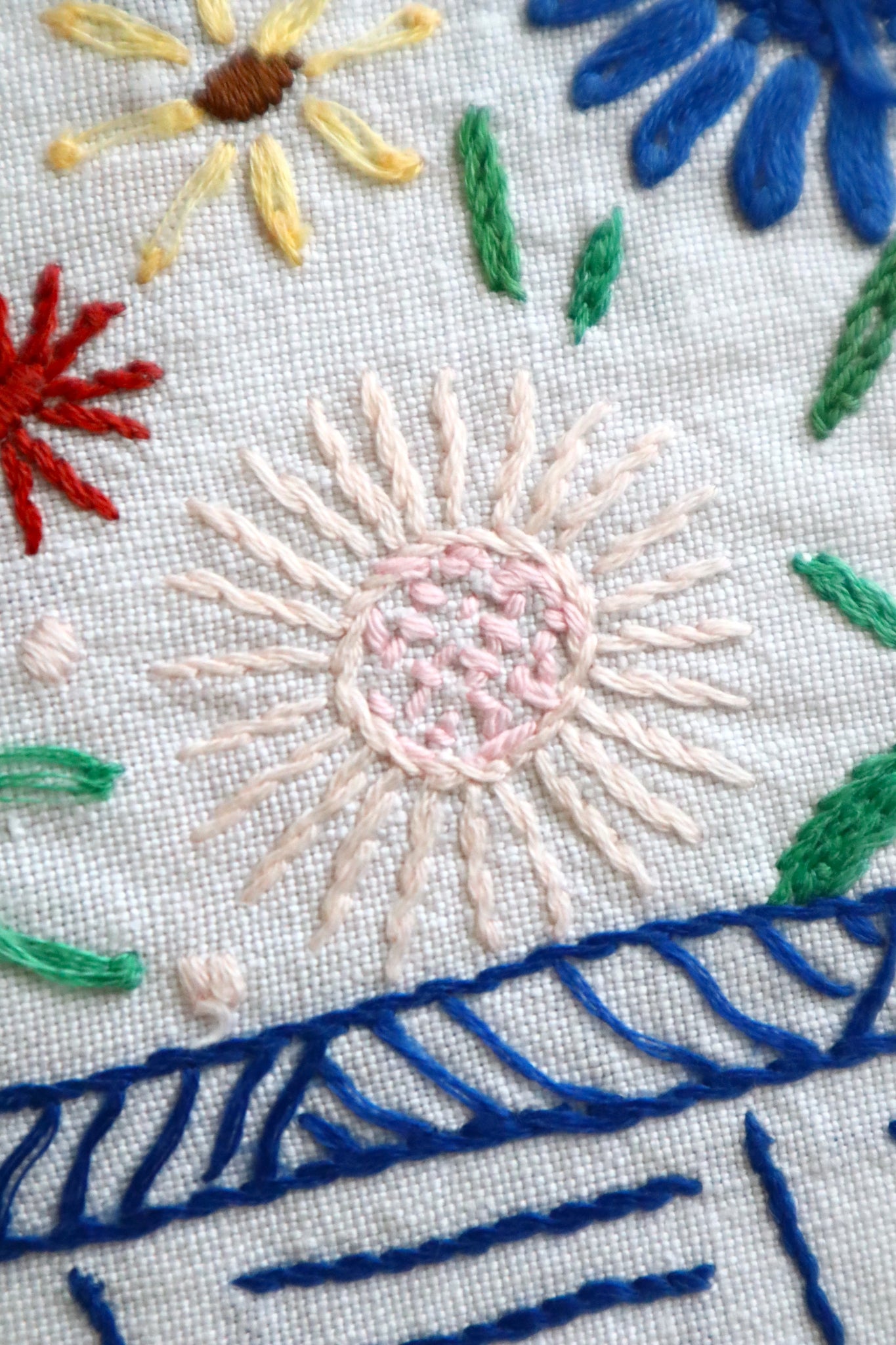 1940s Flower Basket Linen Bag