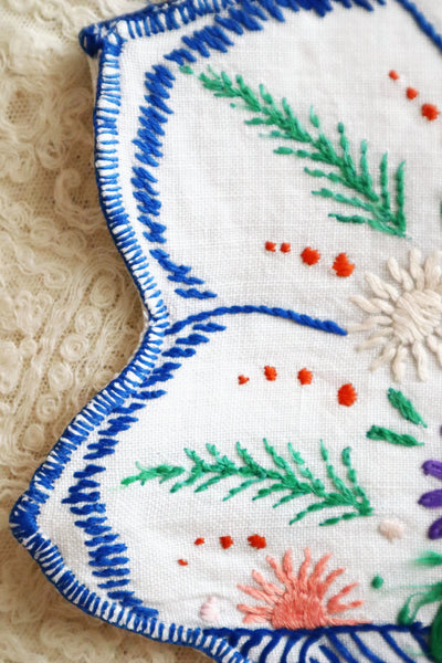 1940s Flower Basket Linen Bag