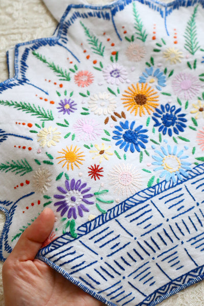 1940s Flower Basket Linen Bag