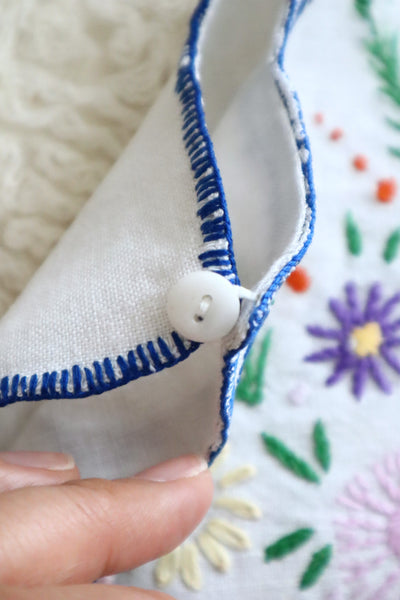 1940s Flower Basket Linen Bag
