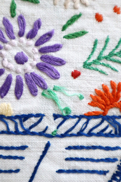 1940s Flower Basket Linen Bag