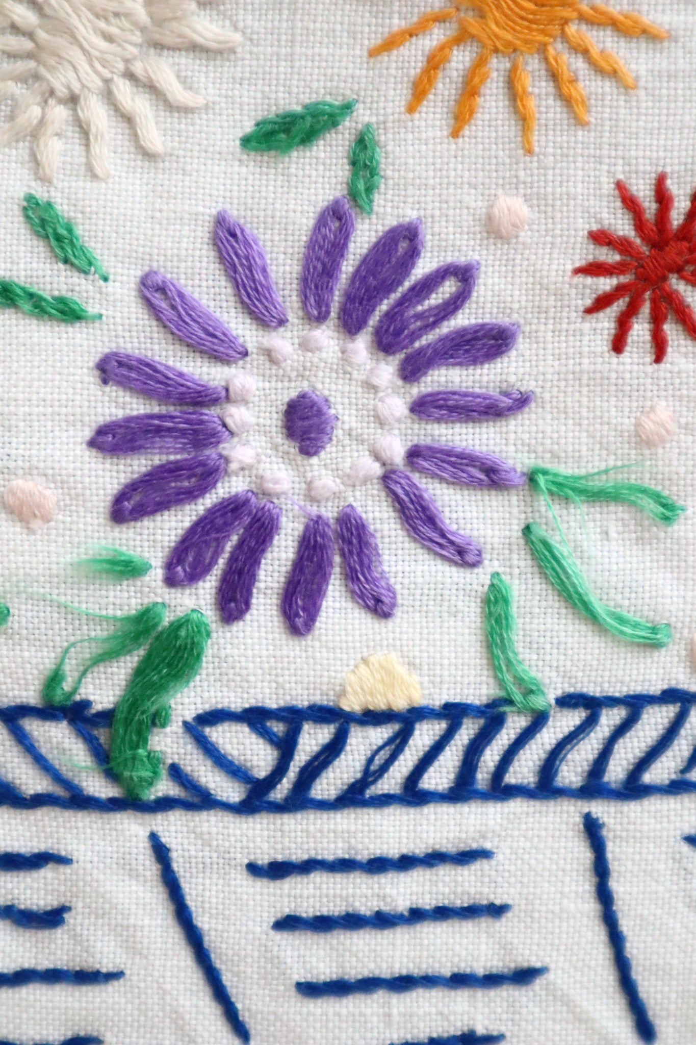 1940s Flower Basket Linen Bag