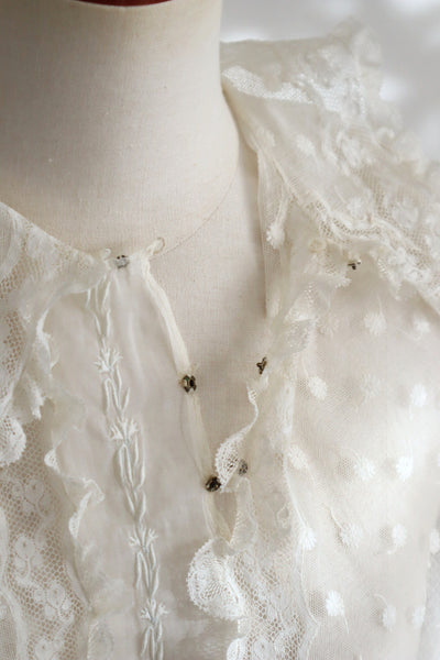 1910s French Daisy Tulle Lace Dickey