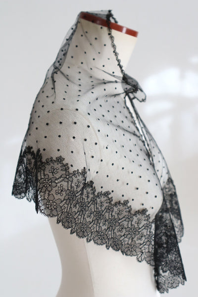Belle Epoque French Black Lace Shawl
