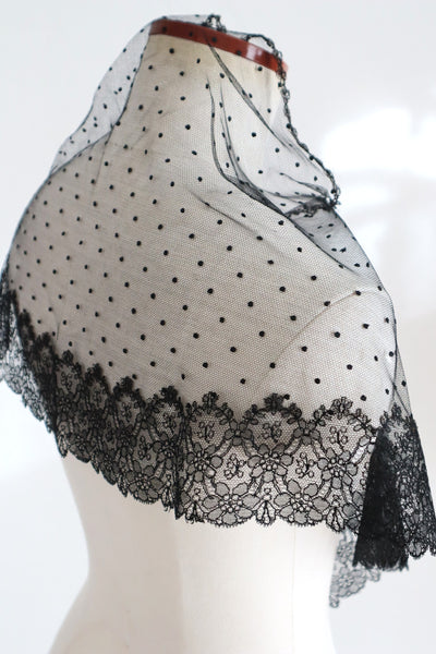Belle Epoque French Black Lace Shawl