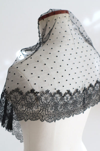Belle Epoque French Black Lace Shawl