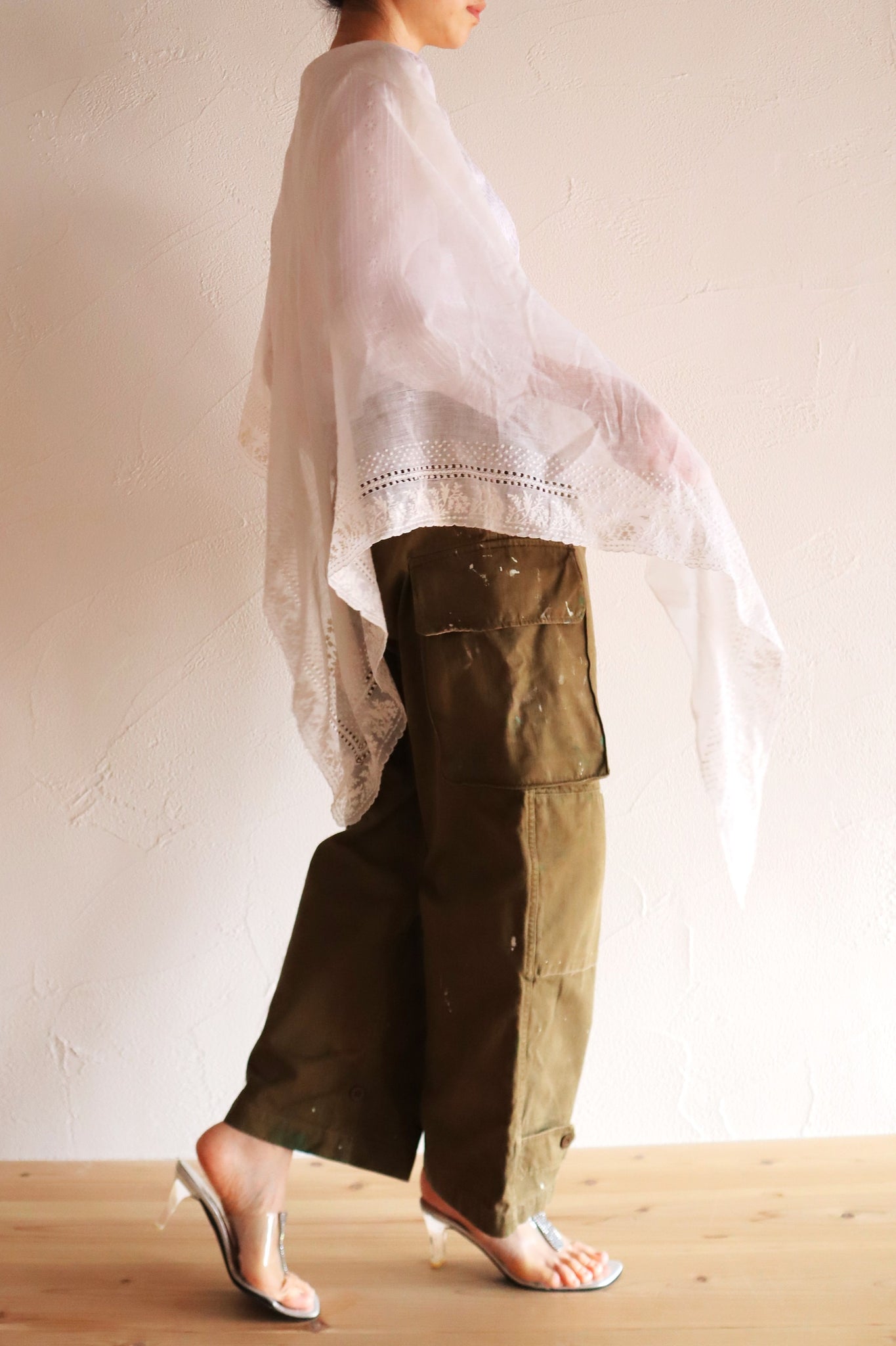 19th Century French Muslin Embroidered Fichu Shawl