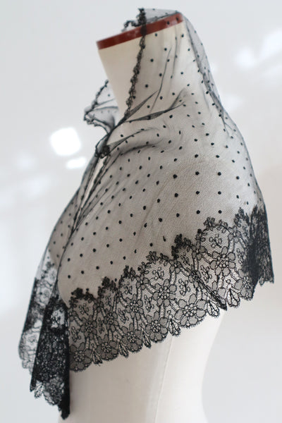 Belle Epoque French Black Lace Shawl