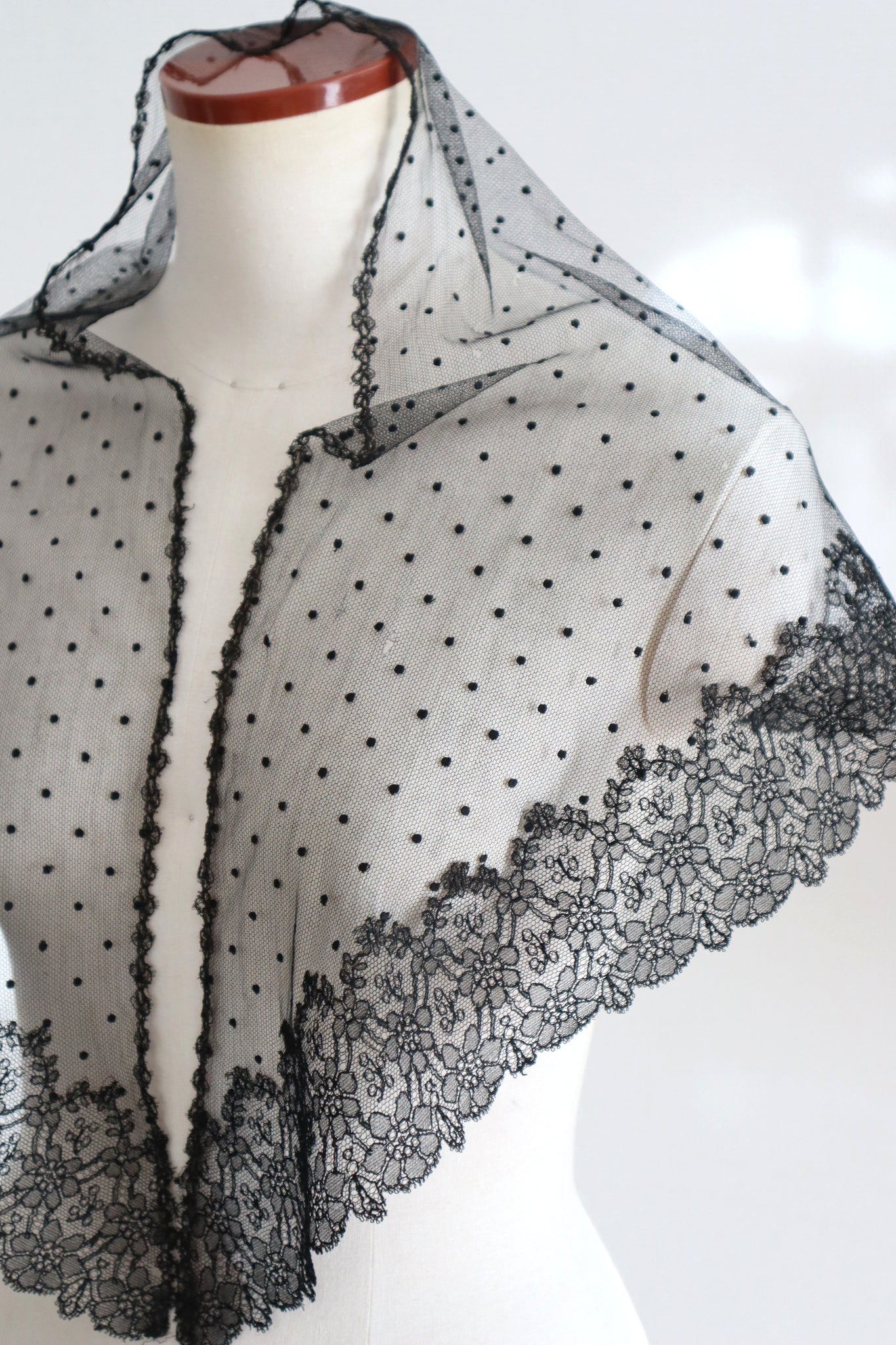 Belle Epoque French Black Lace Shawl