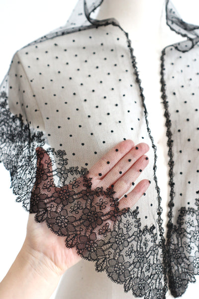 Belle Epoque French Black Lace Shawl