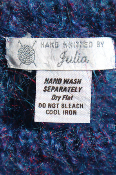 80s Hand Knit Blue Mohair Sweater Size M