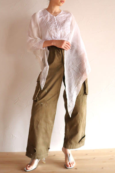 19th Century French Muslin Embroidered Fichu Shawl
