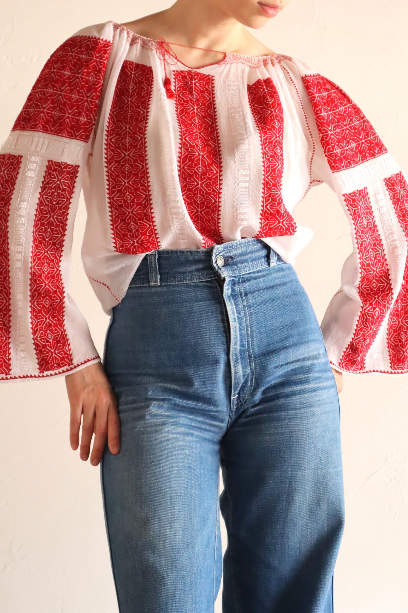 1940s~1950s Romanian Blouse Red