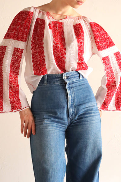 1940s~1950s Romanian Blouse Red