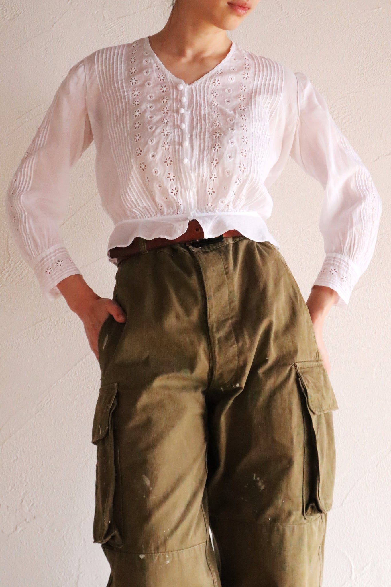 1910s French Cotton Cutwork Embroidered Blouse