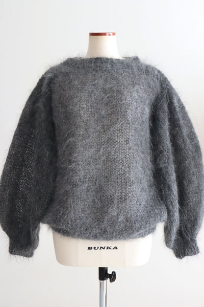 80s Hand Knit Charcoal Gray Mohair Sweater