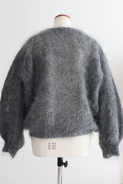 80s Hand Knit Charcoal Gray Mohair Sweater