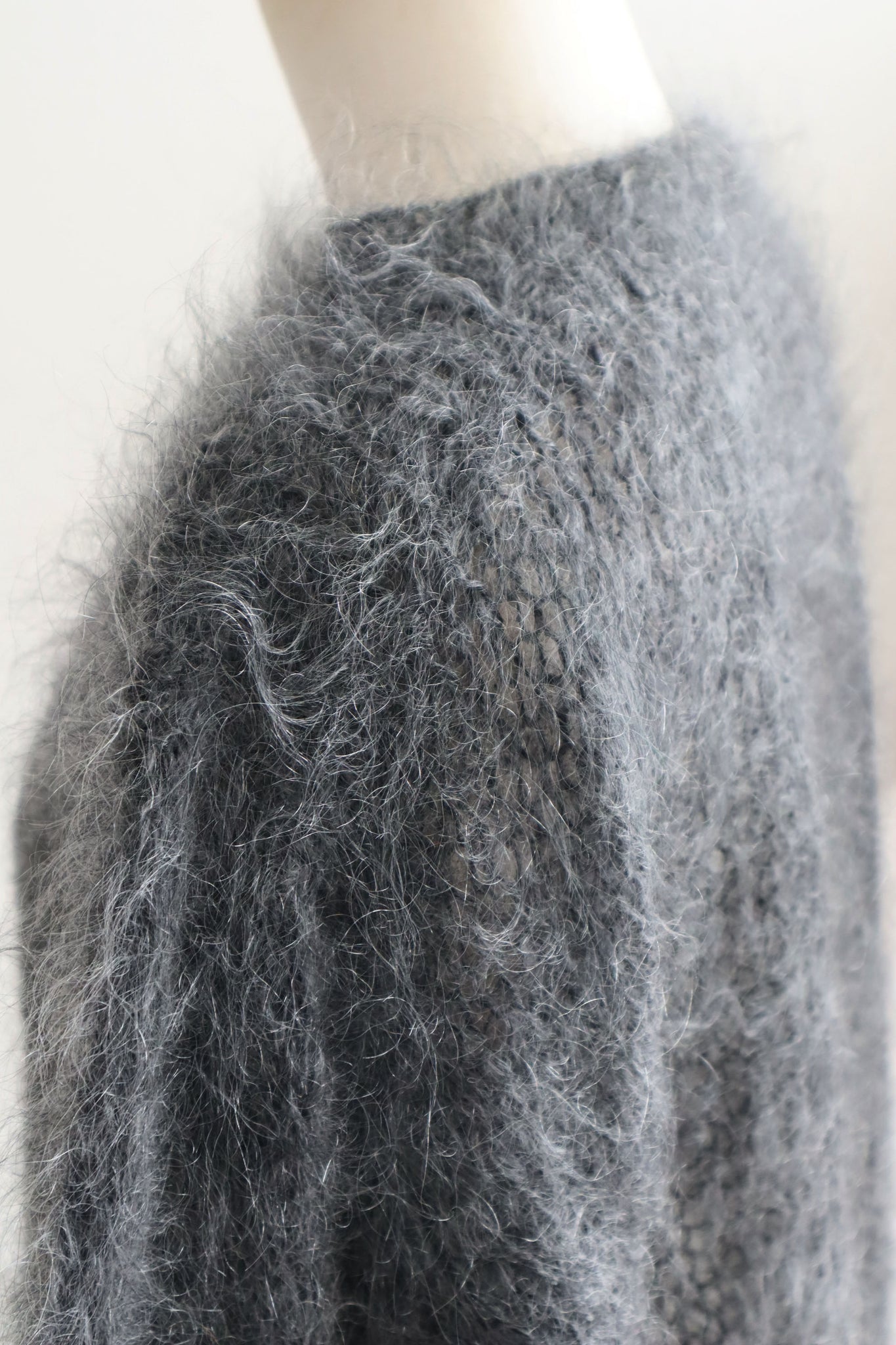 80s Hand Knit Charcoal Gray Mohair Sweater