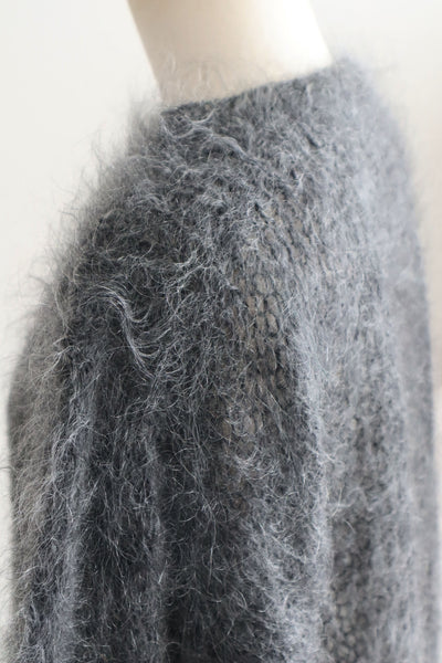 80s Hand Knit Charcoal Gray Mohair Sweater