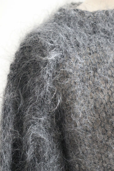 80s Hand Knit Charcoal Gray Mohair Sweater