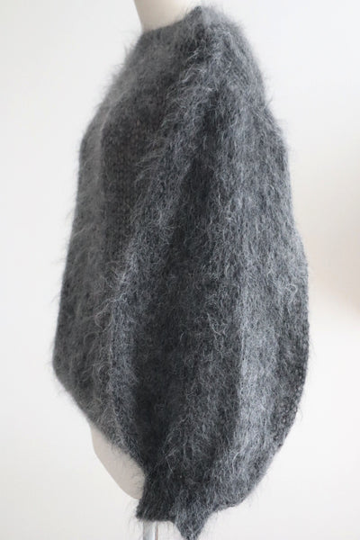 80s Hand Knit Charcoal Gray Mohair Sweater
