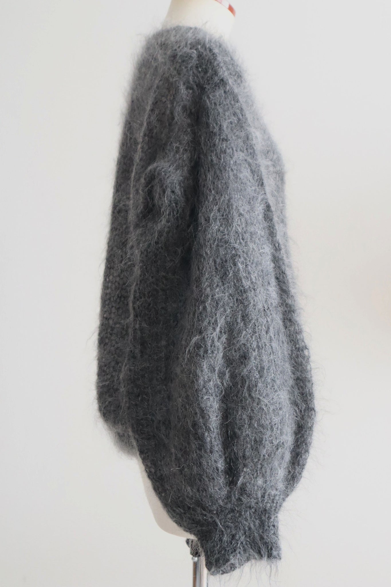 80s Hand Knit Charcoal Gray Mohair Sweater