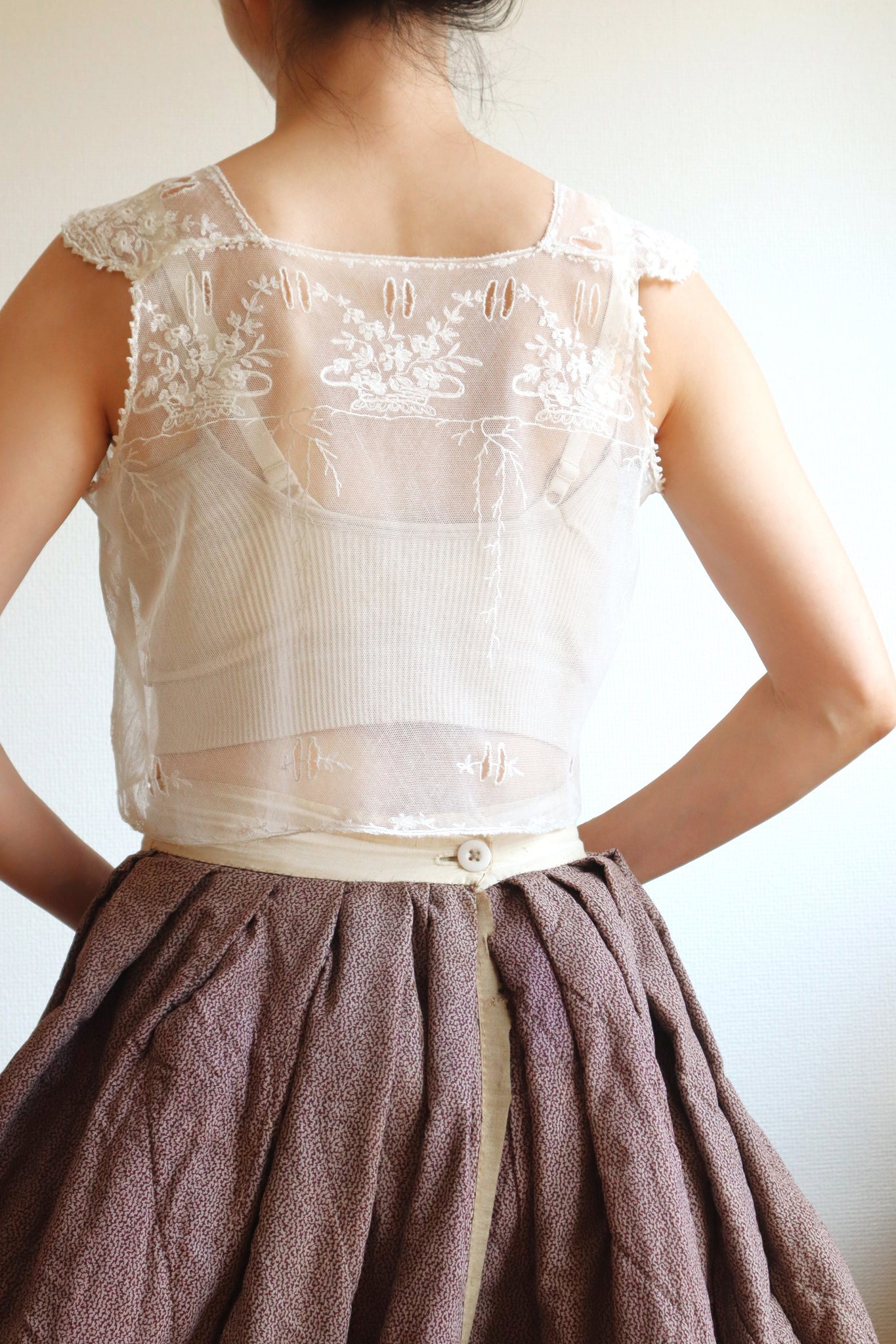 1900s Floral Lace Tulle Top