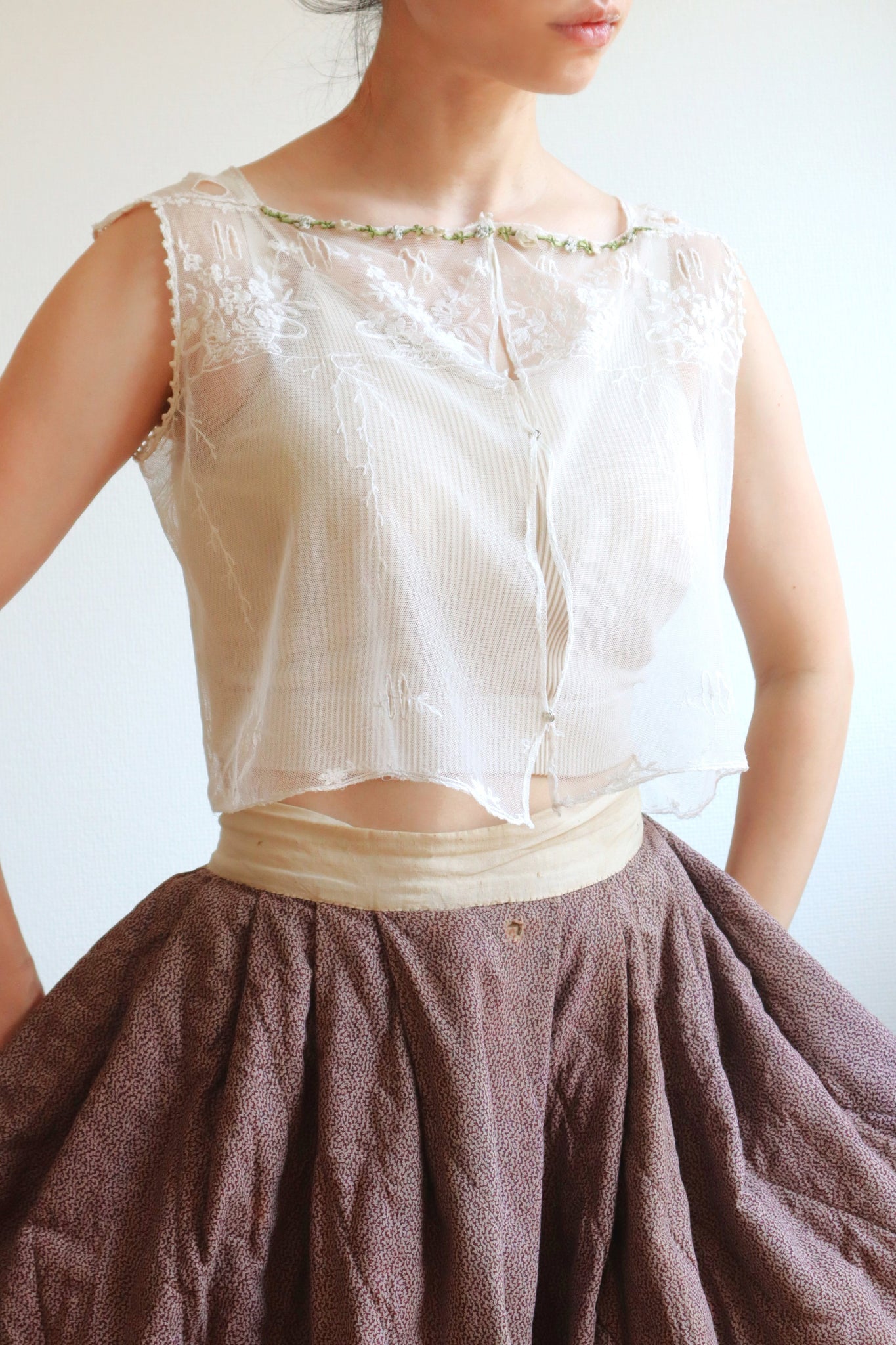 1900s Floral Lace Tulle Top