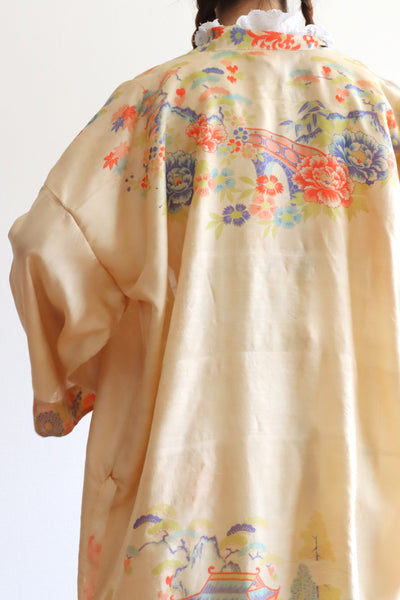 1920s Floral Pongee Silk Robe