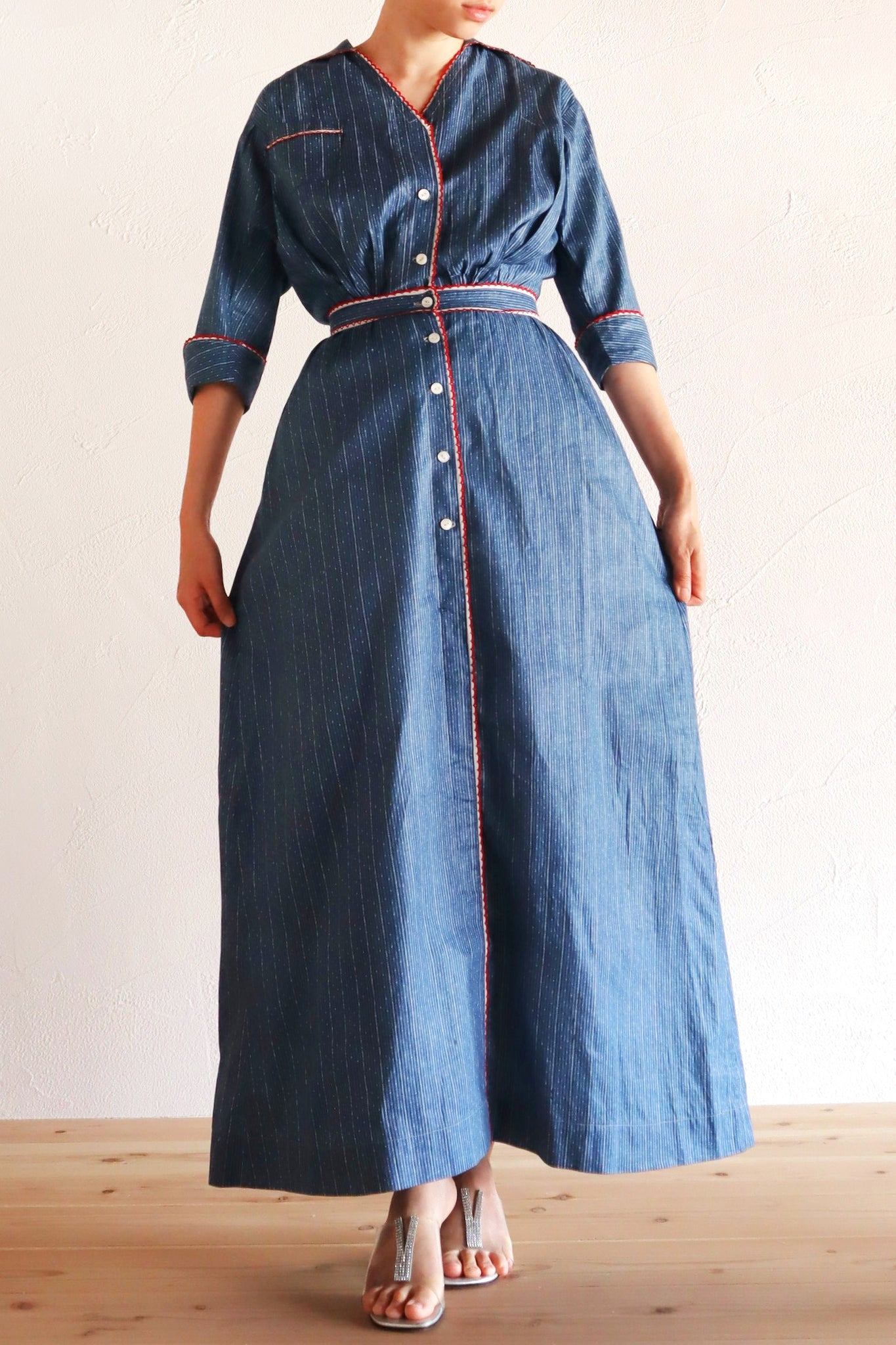 1910s Indigo Calico Dress