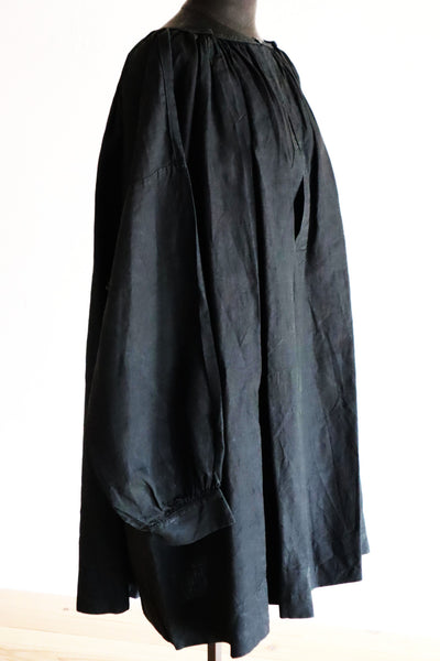 Early 1900s French Black Indigo Linen Biaude