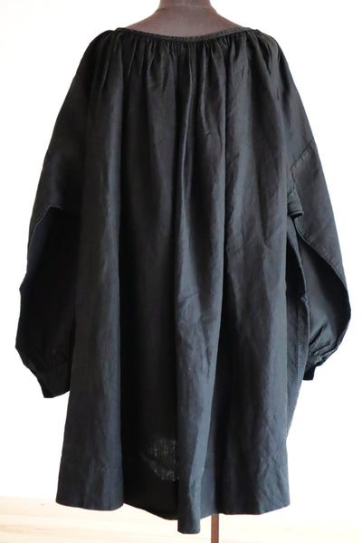 Early 1900s French Black Indigo Linen Biaude