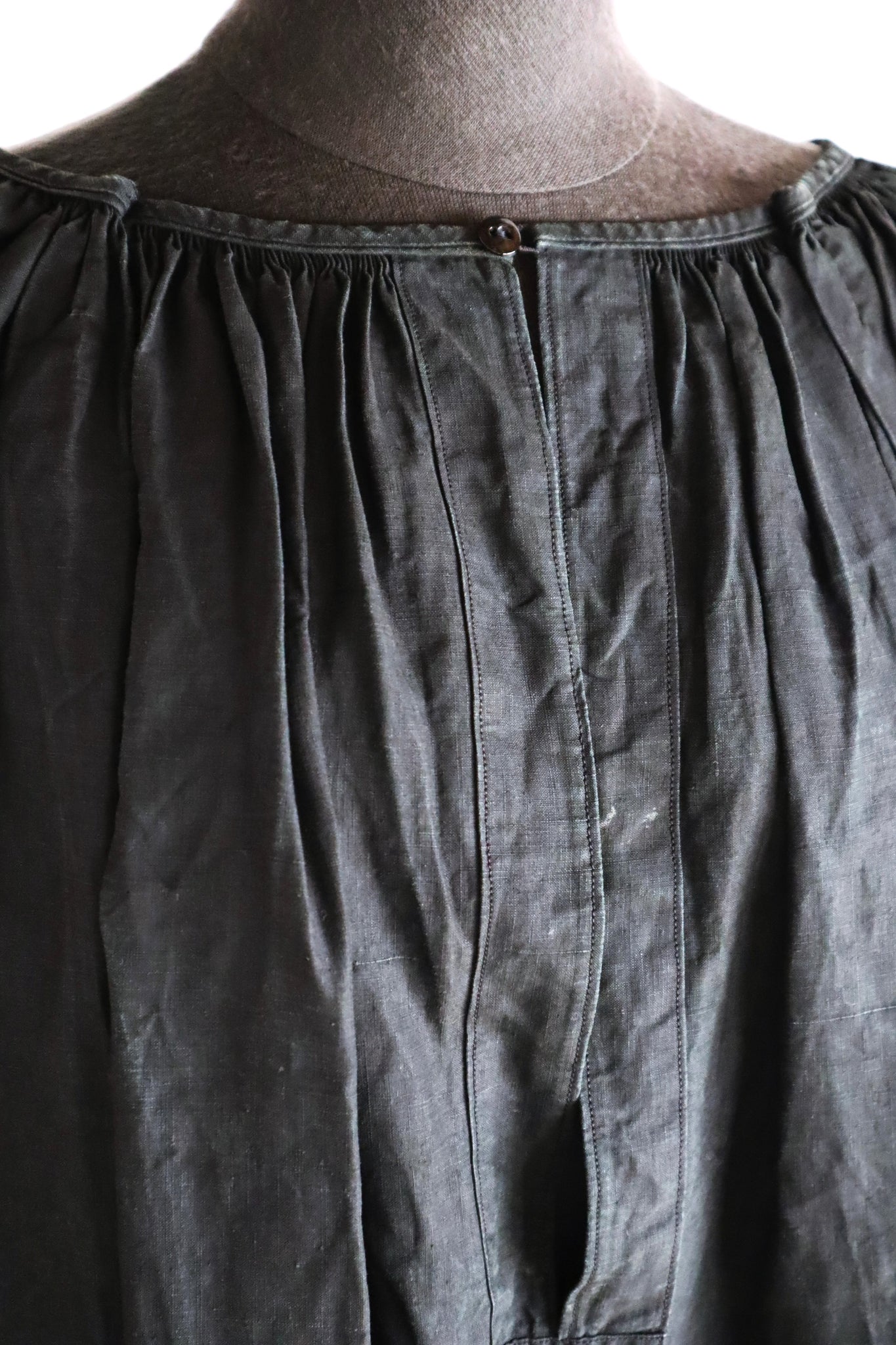 Early 1900s French Black Indigo Linen Biaude