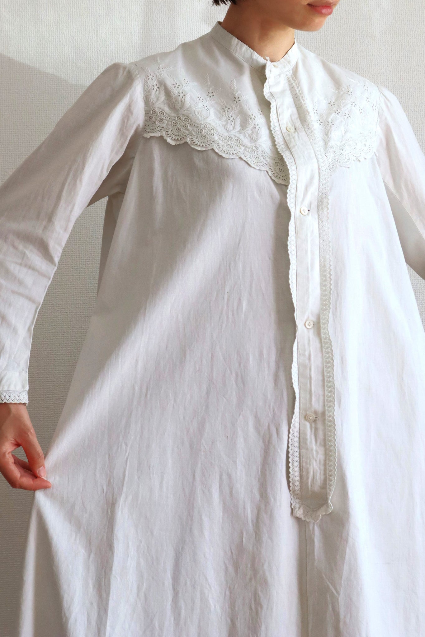 1900s Embroidery White Cotton Dress