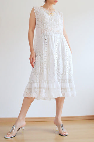 1910s Leaf Lace Insertions Cotton Dress