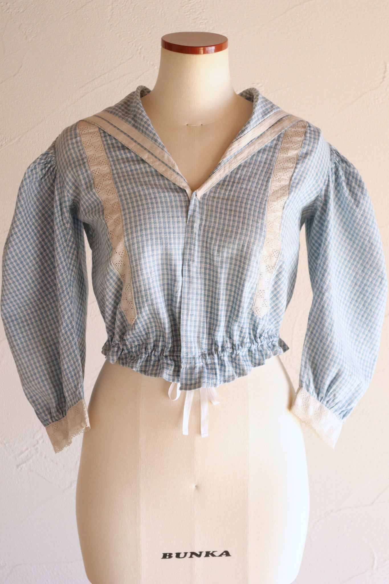 1910s Gingham Check Sailor Blouse