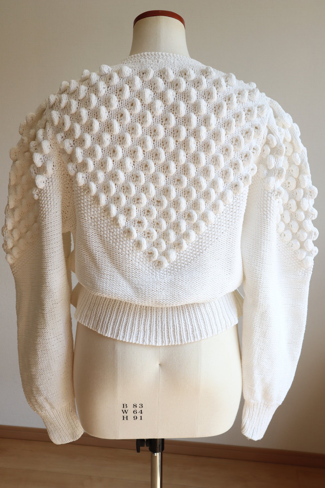 80s Hand Knit White Cotton Cardigan