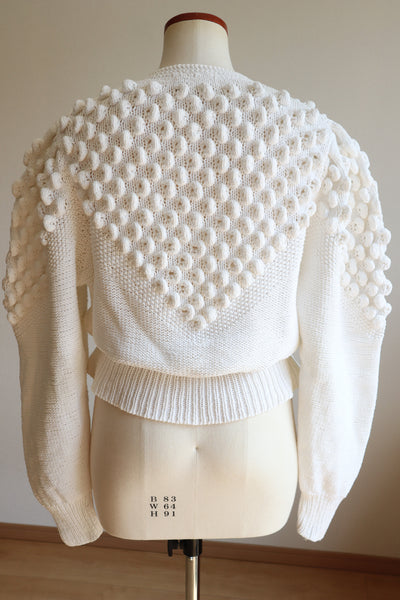 80s Hand Knit White Cotton Cardigan