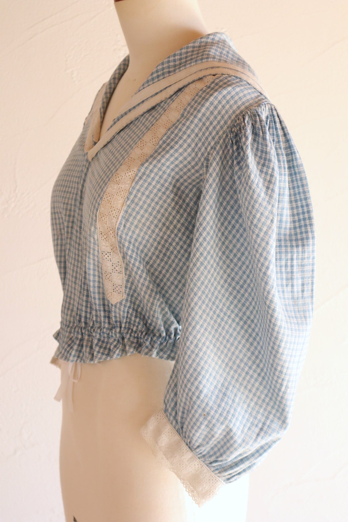 1910s Gingham Check Sailor Blouse
