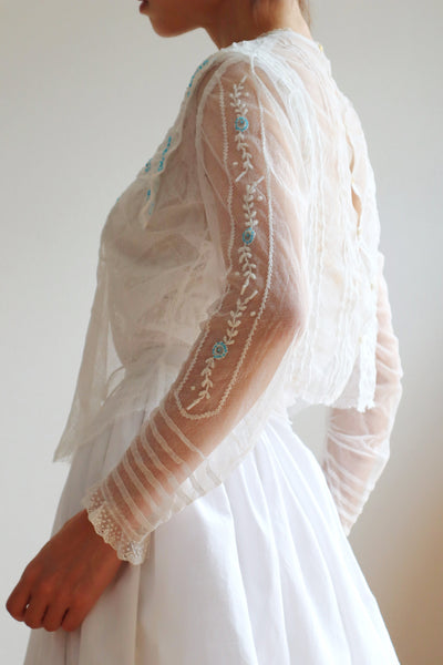 1900s Beaded Embroidery Tulle Blouse