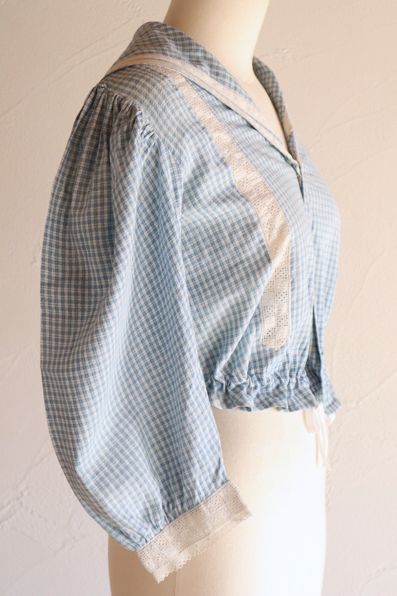 1910s Gingham Check Sailor Blouse