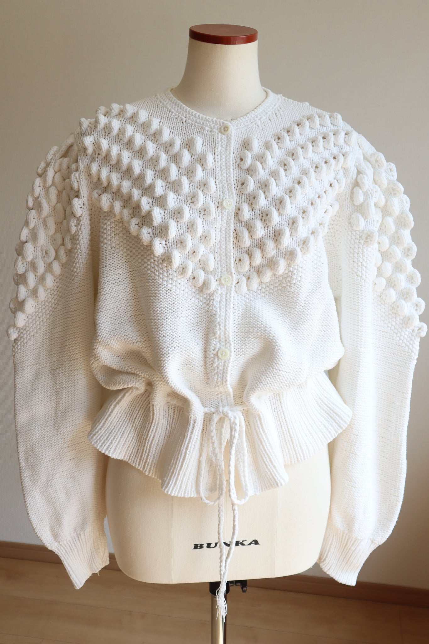 80s Hand Knit White Cotton Cardigan