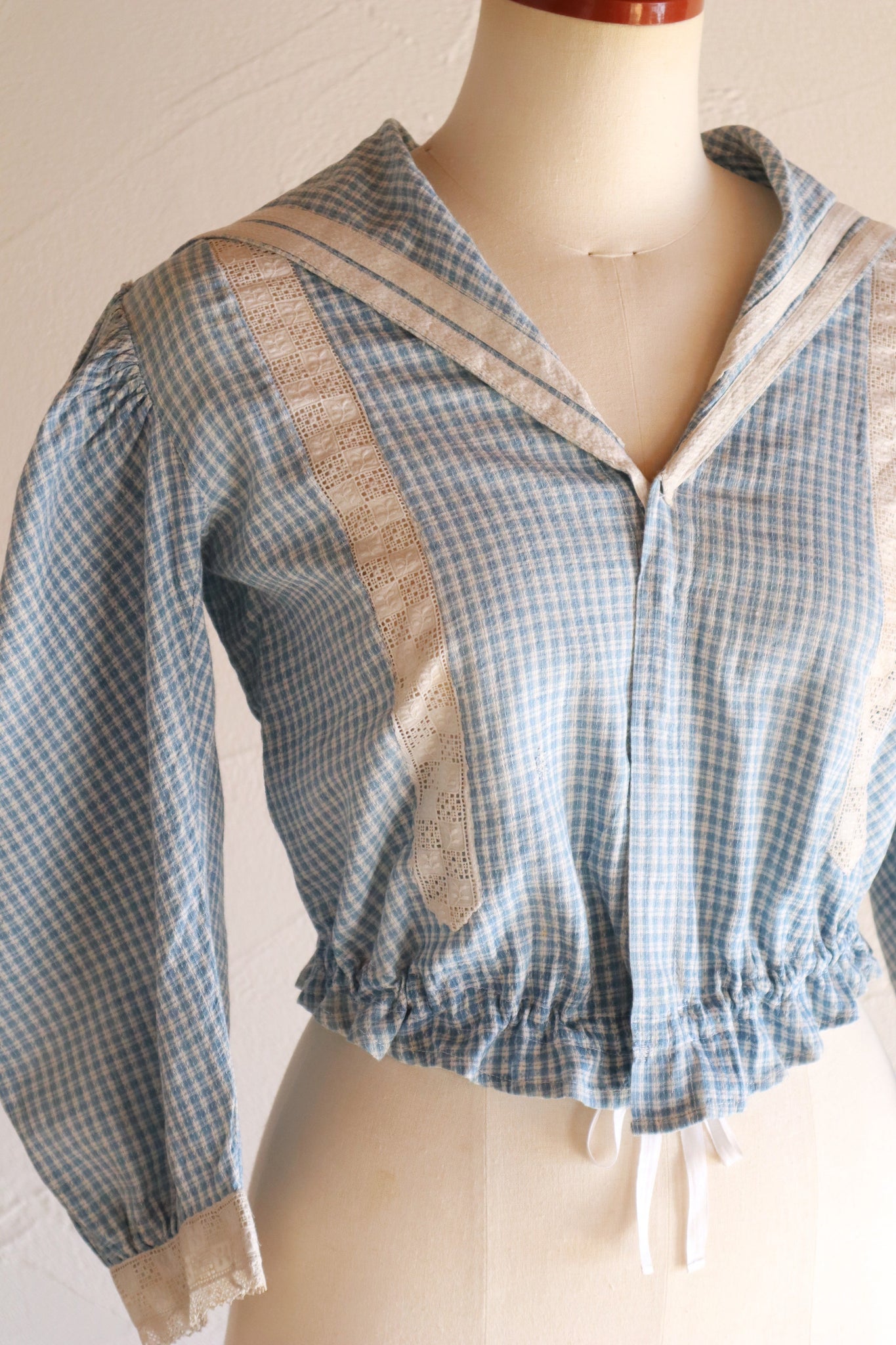 1910s Gingham Check Sailor Blouse