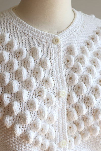 80s Hand Knit White Cotton Cardigan