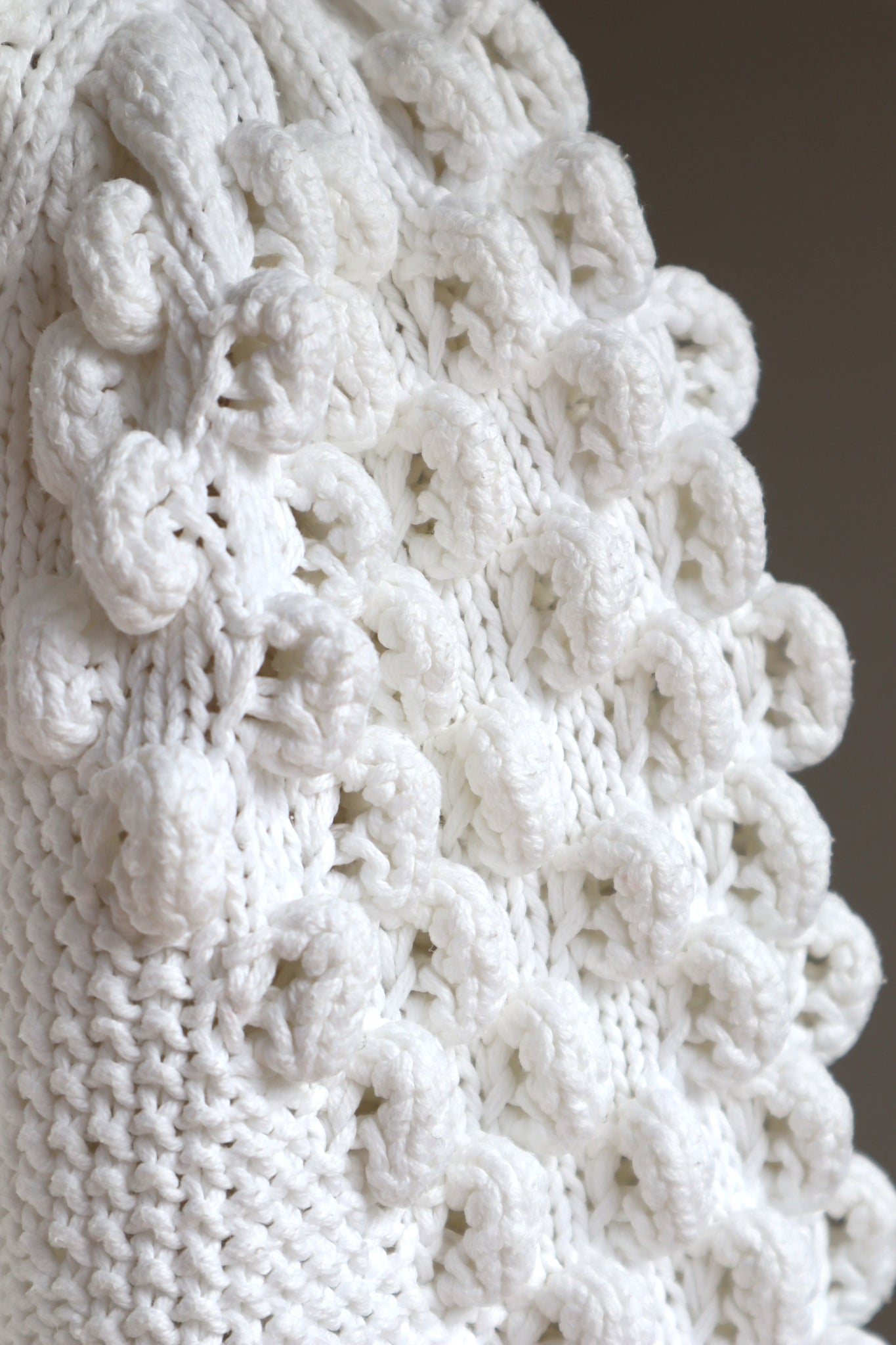80s Hand Knit White Cotton Cardigan