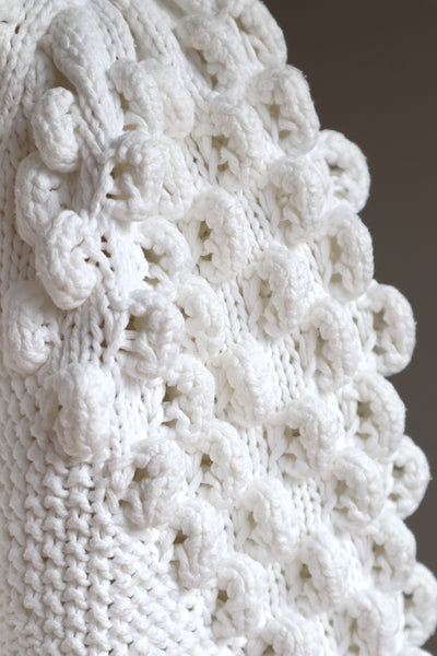 80s Hand Knit White Cotton Cardigan