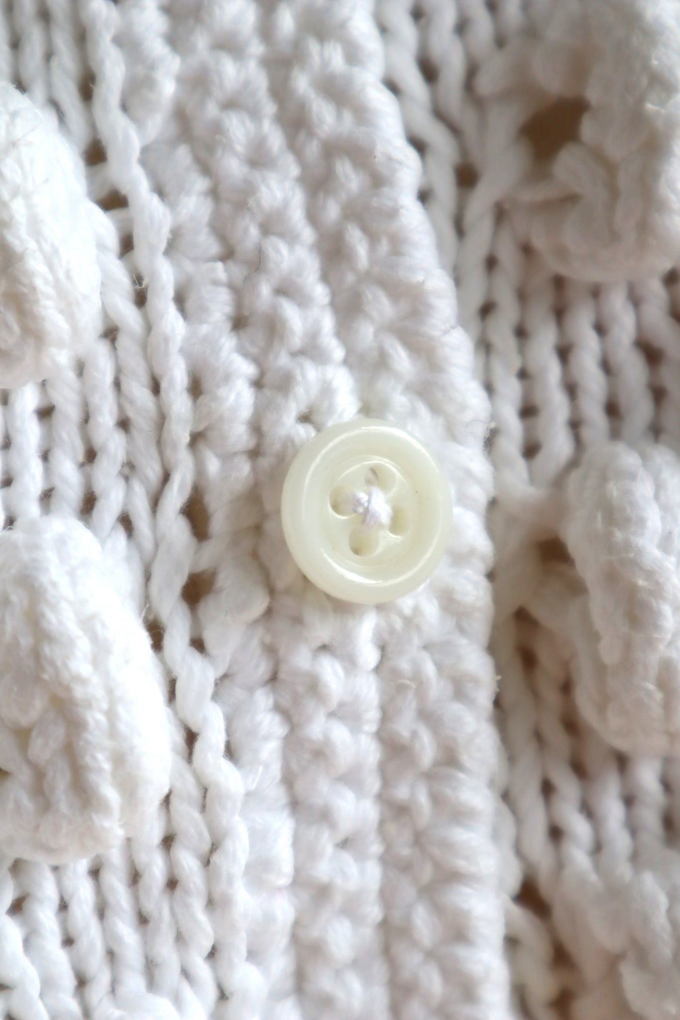 80s Hand Knit White Cotton Cardigan