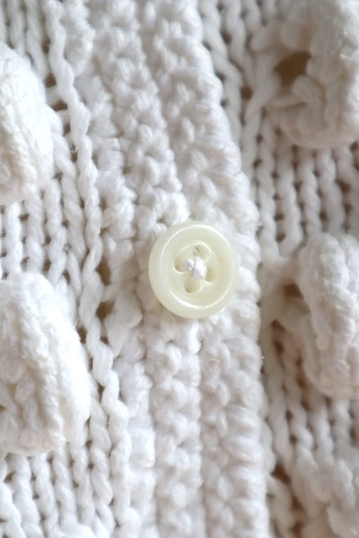 80s Hand Knit White Cotton Cardigan