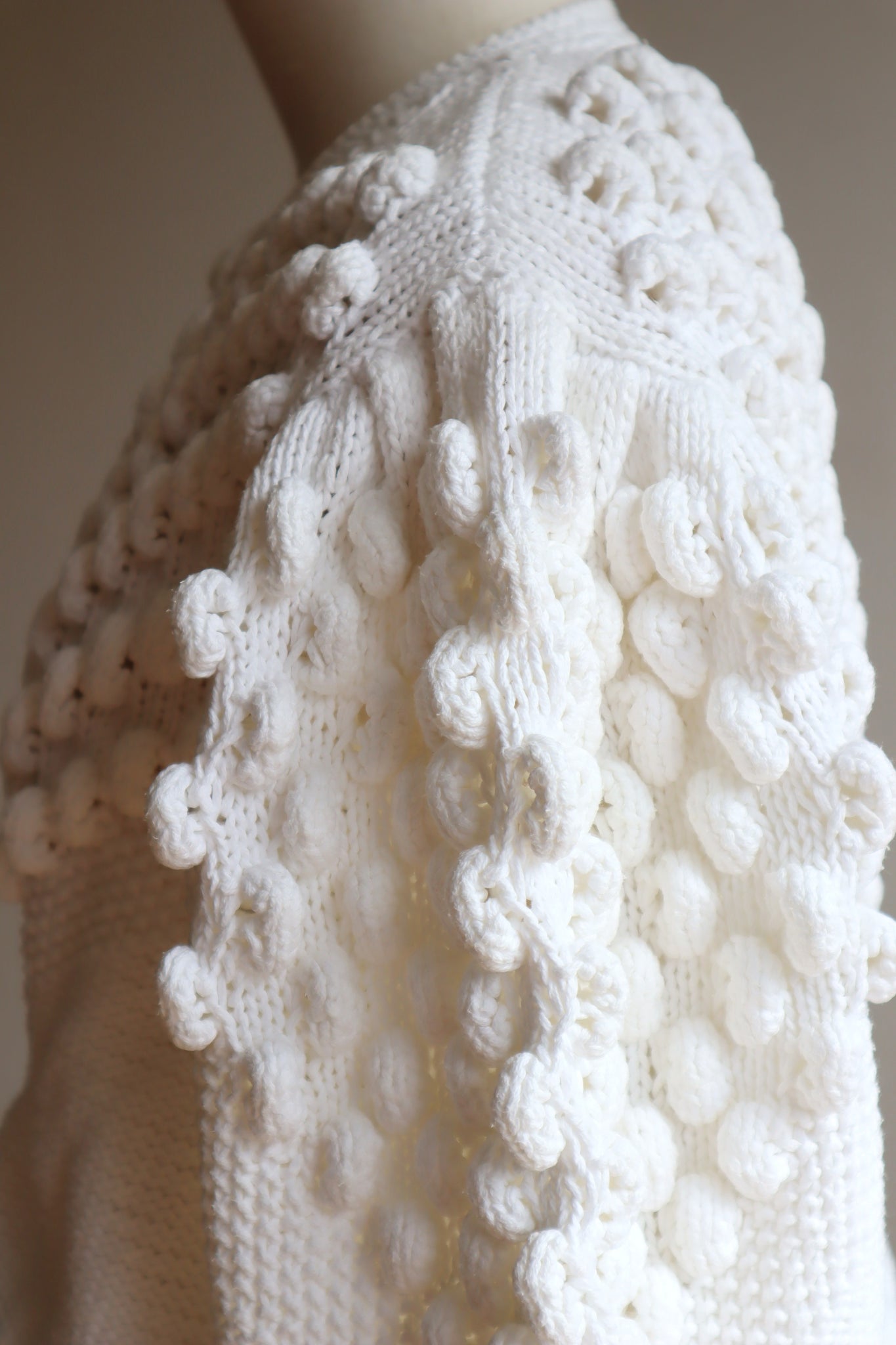 80s Hand Knit White Cotton Cardigan